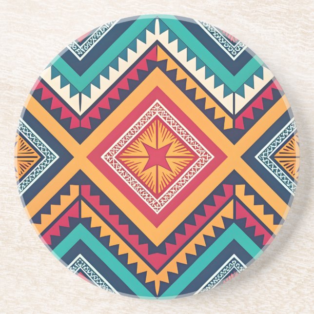 Colourful tribal pattern coaster (Front)