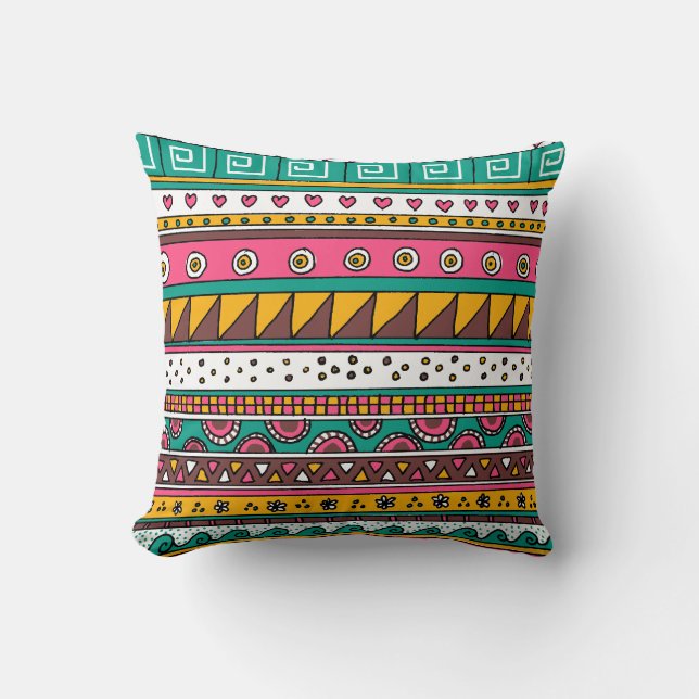 Colourful Tribal pattern Throw Pillow (Front)