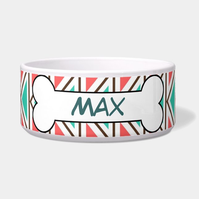 Colourful Tribal Personalized Dog Bowl Food Dish (Front)