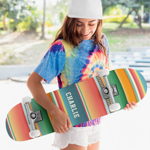 Colourful Tribal Stripes Custom Personalized Name Skateboard
