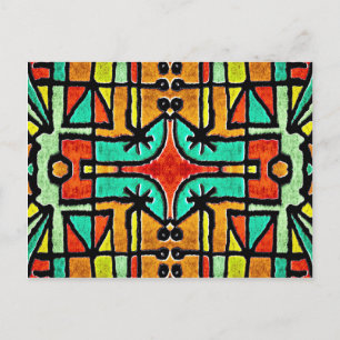 Colourful Tribal Style Geometric Pattern Postcard