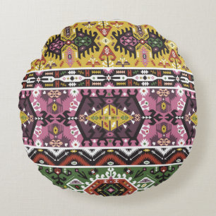 Colourful tribal style, seamless pattern. round pillow