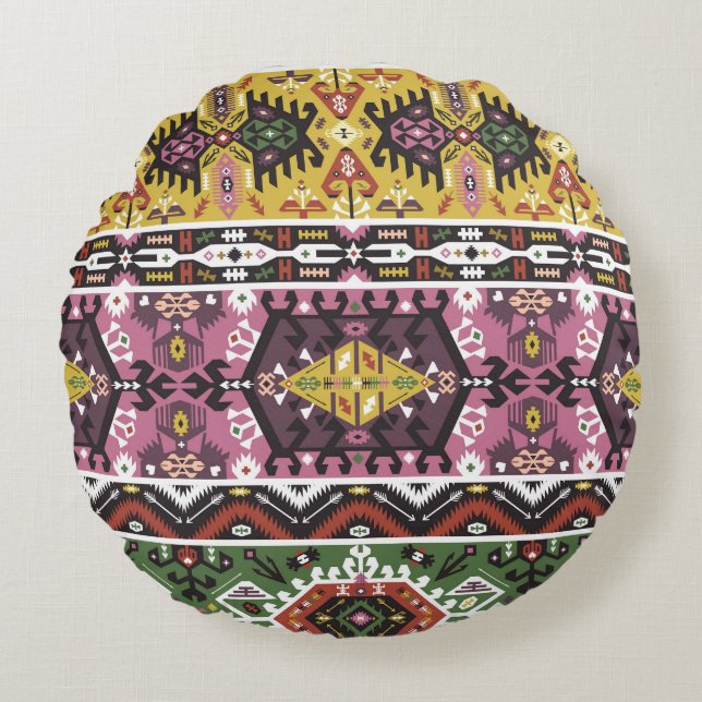 Colourful tribal style, seamless pattern. round pillow (Front)