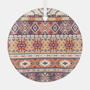Colourful tribal style, vibrant seamless pattern. glass ornament
