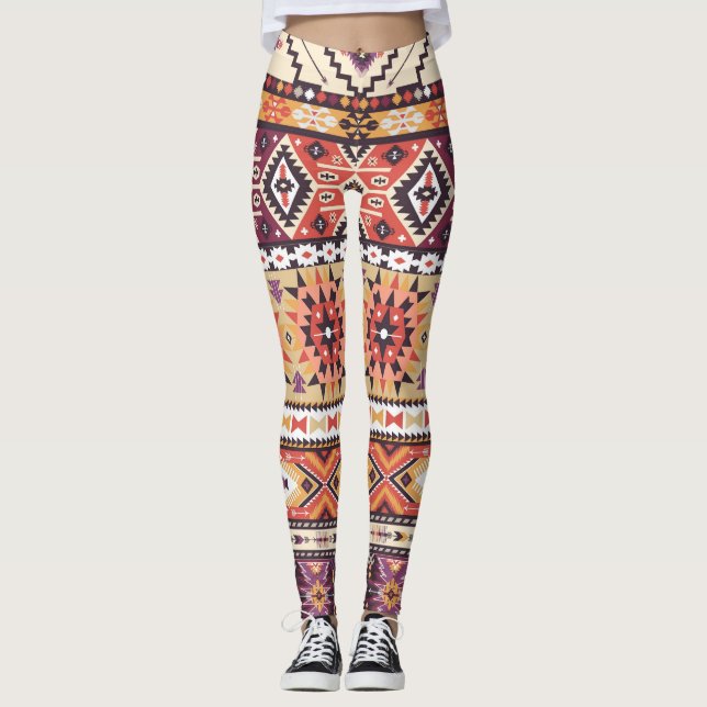 Colourful tribal style, vibrant seamless pattern. leggings (Front)