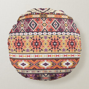 Colourful tribal style, vibrant seamless pattern. round pillow