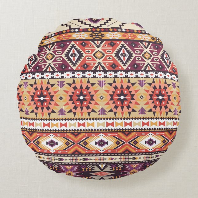 Colourful tribal style, vibrant seamless pattern. round pillow (Front)