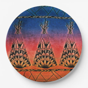 Colourful Tribal Teepees Art Boho Design Paper Plate