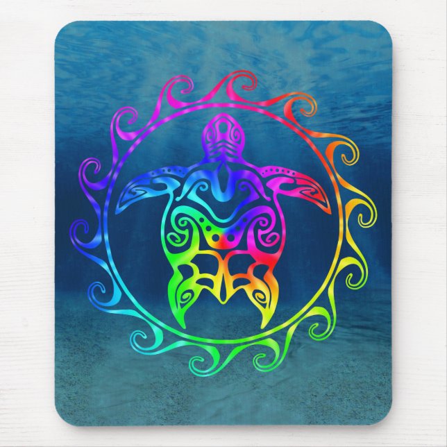 Colourful Tribal Turtle Mouse Pad (Front)