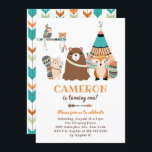 Colourful Tribal Woodland Friends Birthday Party Invitation<br><div class="desc">Colourful Tribal Woodland Friends Kids Birthday Party Invitation. Oh,  what an adventure! Celebrate with this customizable kids birthday party invitation. It features cute and colourful woodland animal friends with tribal accents. This woodland birthday invitation is fully customizable. Other colours and animal combinations are available.</div>