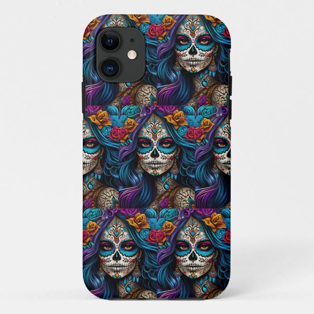 Colourful Tribute: Day of the Dead Makeup Artistry Case-Mate iPhone Case (Back)