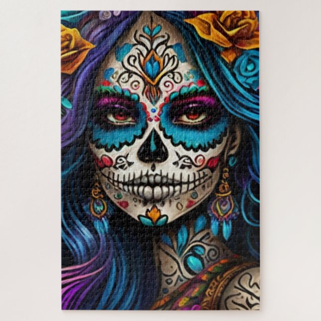 Colourful Tribute: Day of the Dead Makeup Artistry Jigsaw Puzzle (Vertical)