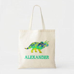 Colourful Triceratops Dinosaur add Name Tote Bag