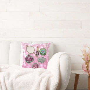 Colourful Trinkets Jewels & Baubles Pink Throw Pillow