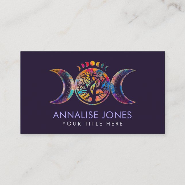 Colourful Triple Moon - Tree of life  Business Car Business Card (Front)