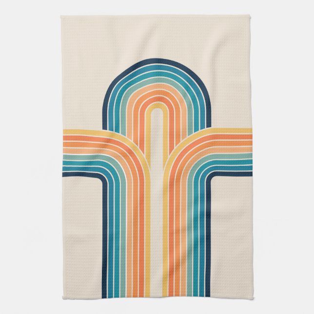 Colourful triple retro arches kitchen towel (Vertical)