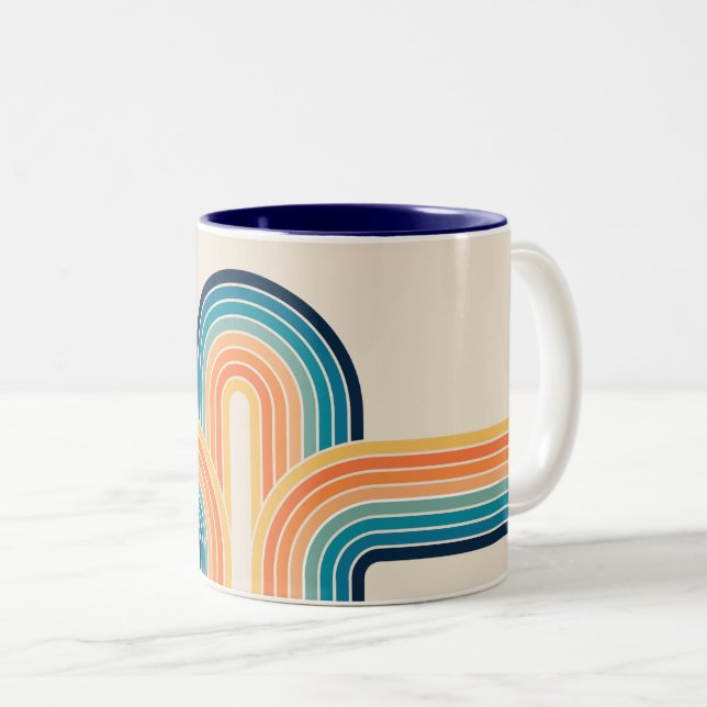 Colourful triple retro arches Two-Tone coffee mug (Front Right)