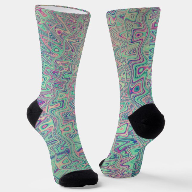 Colourful Trippy Acid Trip Digital Abstract Art Socks (Angled)