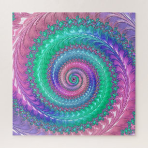 Colourful Trippy Funky Jewel Tone Spiral Fractal Jigsaw Puzzle
