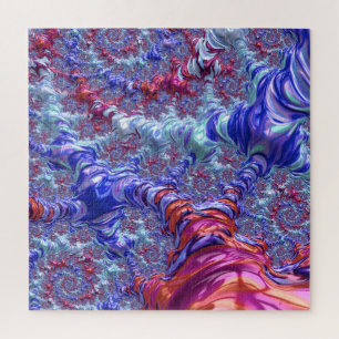 Colourful Trippy Groovy Digital Abstract Fractal Jigsaw Puzzle