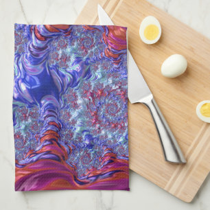 Colourful Trippy Groovy Digital Abstract Fractal Kitchen Towel