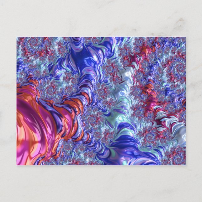 Colourful Trippy Groovy Digital Abstract Fractal Postcard (Front)