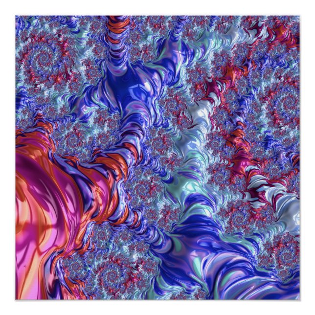 Colourful Trippy Groovy Digital Abstract Fractal Poster (Front)