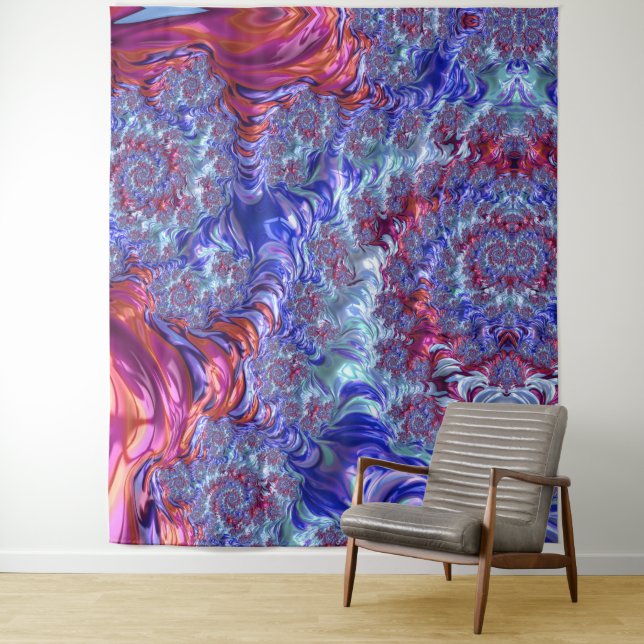 Colourful Trippy Groovy Digital Abstract Fractal Tapestry (In Situ)