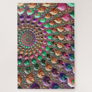 Colourful Trippy Groovy Vibrant Spiral Fractal Art Jigsaw Puzzle