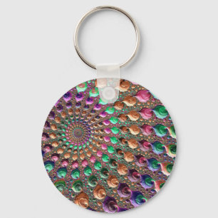 Colourful Trippy Groovy Vibrant Spiral Fractal Art Keychain