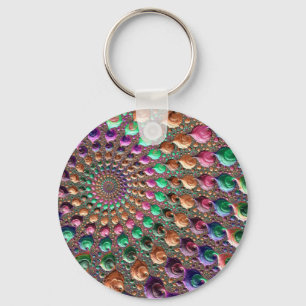 Colourful Trippy Groovy Vibrant Spiral Fractal Art Keychain