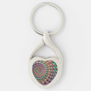 Colourful Trippy Groovy Vibrant Spiral Fractal Art Keychain