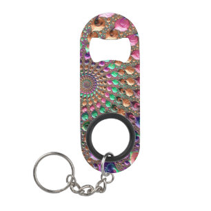 Colourful Trippy Groovy Vibrant Spiral Fractal Art Keychain Bottle Opener
