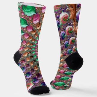 Colourful Trippy Groovy Vibrant Spiral Fractal Art Socks