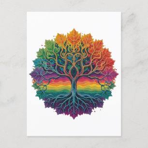 Colourful trippy rainbow tree postcard