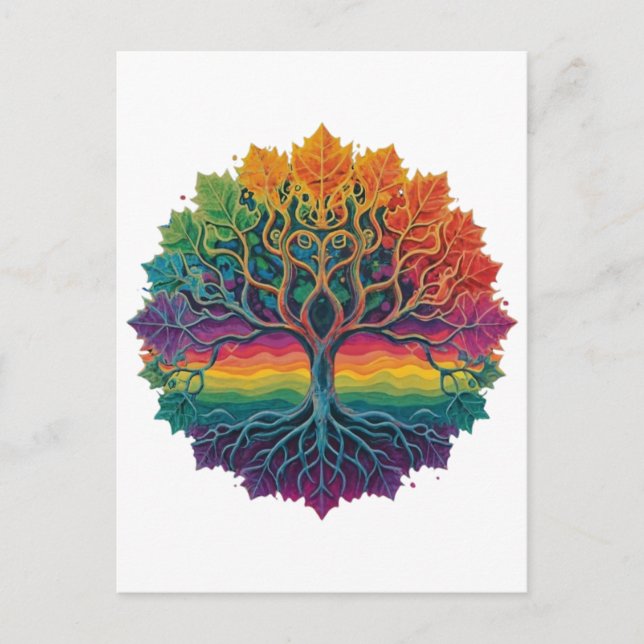Colourful trippy rainbow tree postcard (Front)
