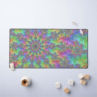 Colourful Trippy Vibrant Groovy Fractal Burst Desk Mat
