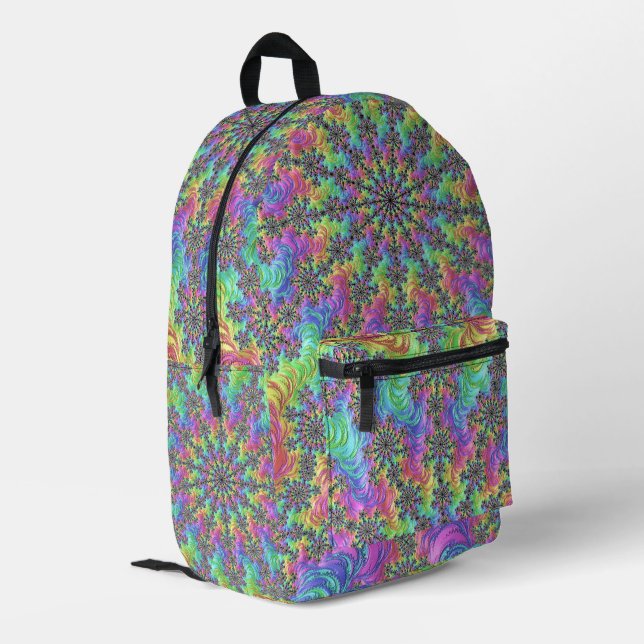 Colourful Trippy Vibrant Groovy Fractal Burst Printed Backpack (Back Corner Left)