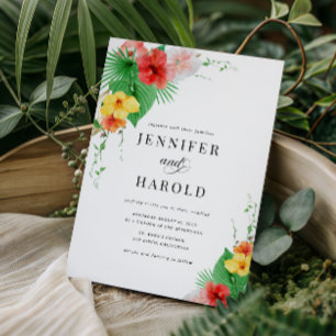 Colourful Tropical All in One Hibiscus Wedding Invitation