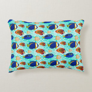 Colourful Tropical Aquarium Fish on Coral Pattern Accent Pillow