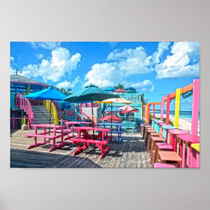 Colourful Tropical Bahamas Bar and Grill Poster