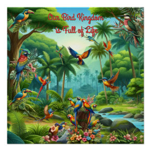 Colourful tropical birds among vibrant, lush plans poster