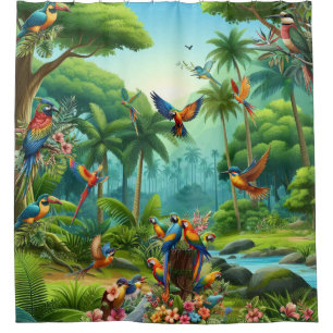 Colourful Tropical Birds among Vibrant, Lush Plant
