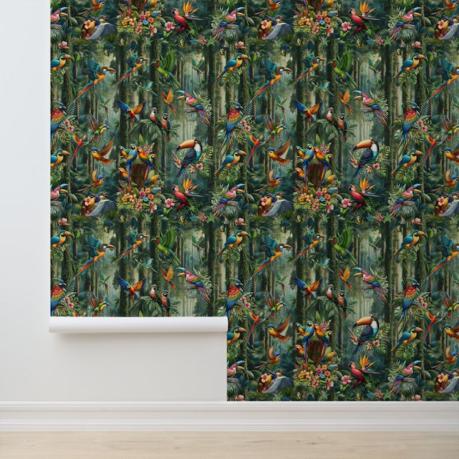 Colourful Tropical Birds among Vibrant, Lush Plant Wallpaper (Application)