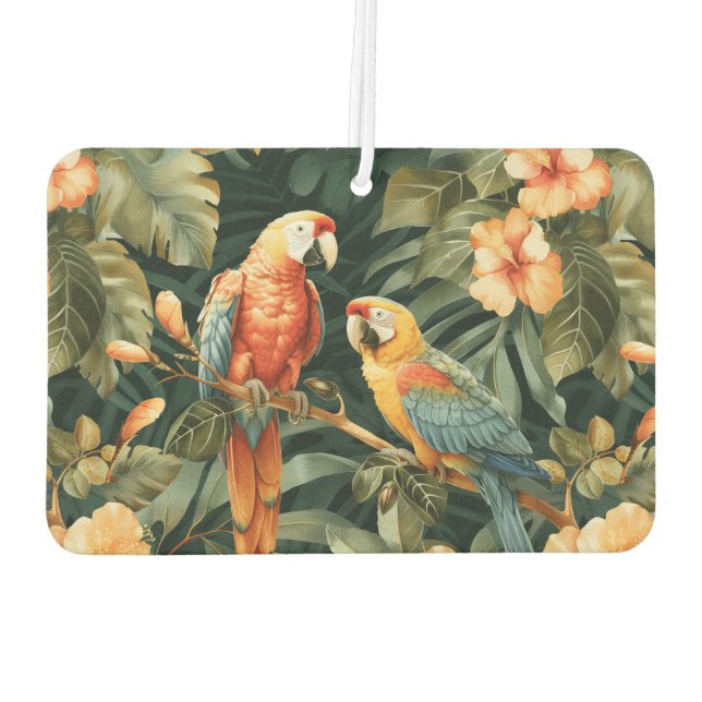 Colourful tropical birds and flowers pattern air freshener (Back)