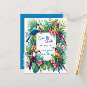 Colourful Tropical Birds & Vibrant Lush Plants Announcement Postcard