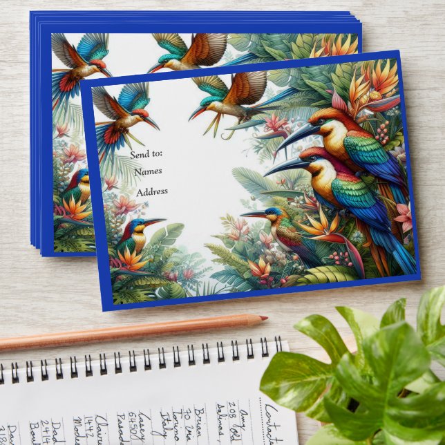 Colourful Tropical Birds & Vibrant Lush Plants Envelope (Stacked)
