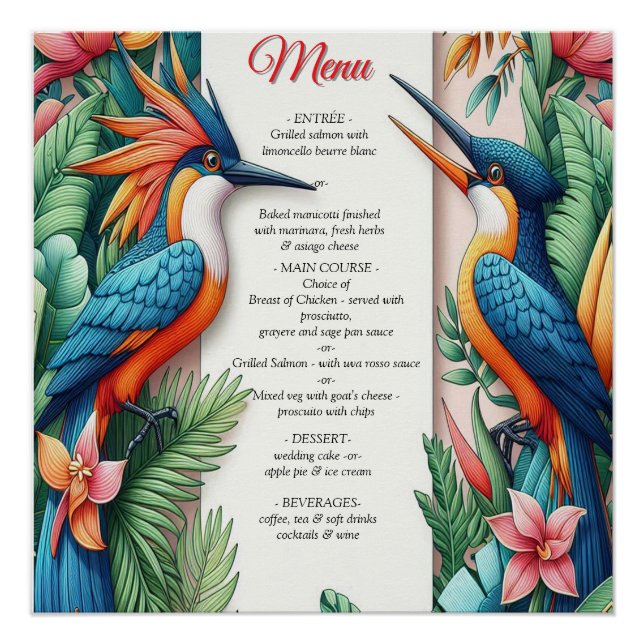 Colourful Tropical Birds & Vibrant Lush Plants Poster (Front)