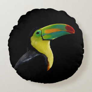 Colourful Tropical Black Yellow Green Toucan Round Pillow