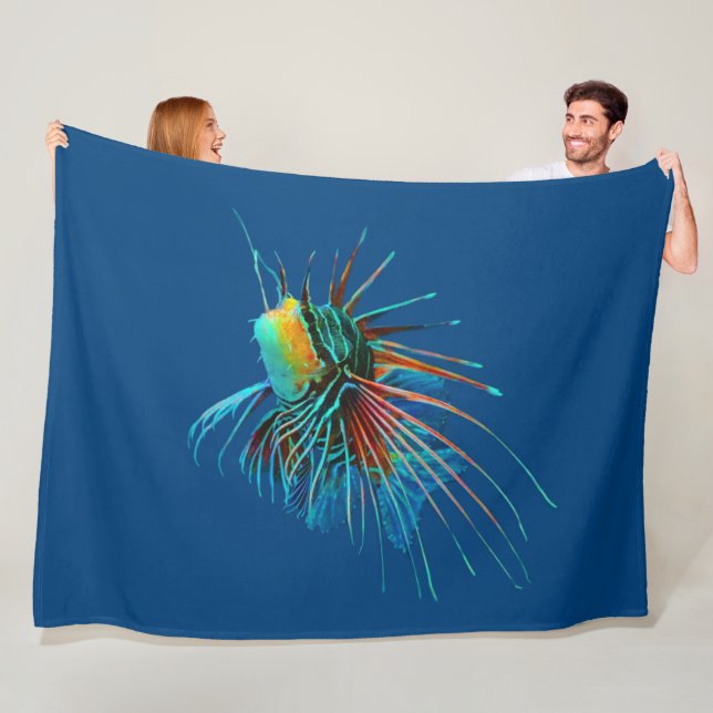 Colourful Tropical Blue Caribbean Fish Fleece Blanket (In Situ)